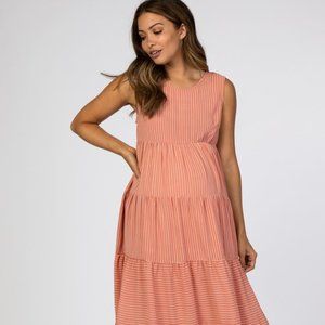 Coral Striped Tiered Maxi